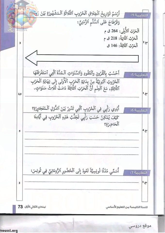 امتحان التاريخ للسنة الخامسة ثلاثي أول مع الاصلاح