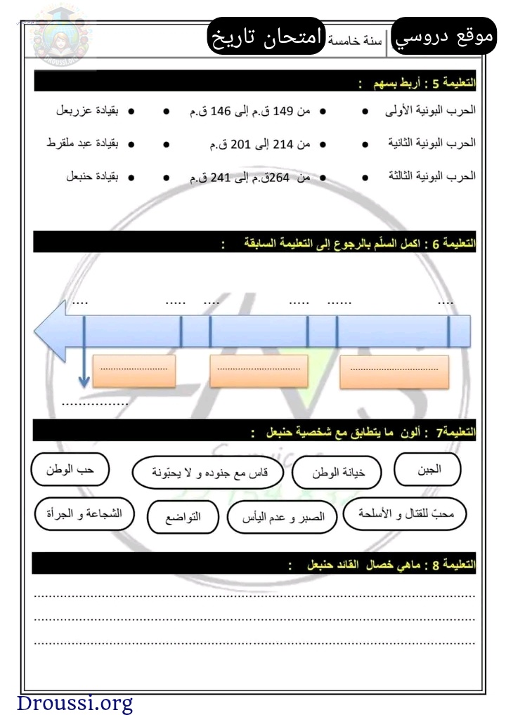 امتحان تاريخ سنة خامسة ثلاثي ثاني pdf