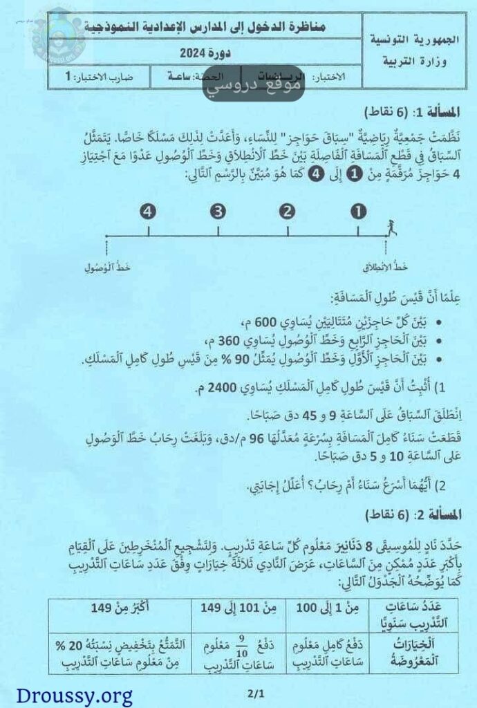 مناظرة سنة سادسة 2024 رياضيات